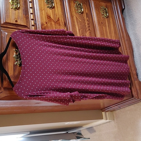 Burgundy & White Polka Dot Short Sleeve Tunic Size 2X - Picture 2 of 4